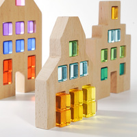 Blocs de construction en plastique acrylique, cubes translucides arc-en-ciel, jouets créatifs, 50 pièces, thème bâtiments modernes pour enfants de 5 à 7 ans