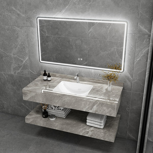Double Layer <b>Wall</b> <b>Mounted</b> Bathroom Vanity Combo with Seamless Ceramic Basin on Sintered Stone Countertop - Product Image 2