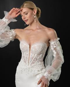 Mily sposa MW102 elegante pizzo a cuore <span class=keywords><strong>con</strong></span> applicazioni in raso sirena <span class=keywords><strong>abito</strong></span> <span class=keywords><strong>da</strong></span> sposa <span class=keywords><strong>con</strong></span> <span class=keywords><strong>spacco</strong></span> a sbuffo manica lunga staccabile - Product Image 6