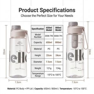 Durable Plastic <strong>Water</strong> 800ML <strong>Bottle</strong> Portable Sports <strong>Water</strong> Cup Anti Drop Leak Proof Lightweight Travel For Outdoor With Rope - Product Image 3