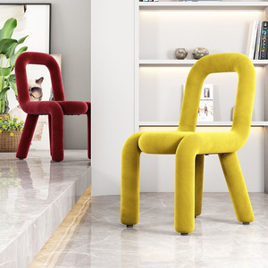 Chaise de salle à manger en flanelle avec dossier de forme spéciale, simple <span class=keywords><strong>et</strong></span> moderne, tabouret de changement de chaussures pour l'entrée du salon, meubles de maison - Product Image 1