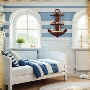 Wooden Anchor Shaped <b>Wall</b> Shelf 3 Tier Multi Layer <b>Storage</b> Rack For Living Room Bedroom Nautical Style - Product Image 2