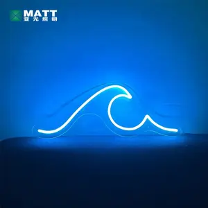 MATT 2024 pengiriman cepat penjualan terbesar tanda gelombang laut biru dekorasi rumah garis kustom tanda neon led dalam ruangan ukuran kecil