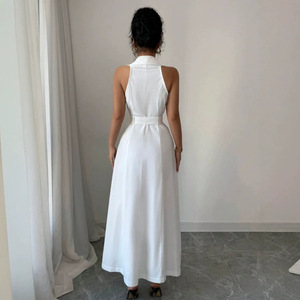 <span class=keywords><strong>Robe</strong></span> longue trapèze élégante <span class=keywords><strong>pour</strong></span> femme, col en V, sans manches, double boutonnage, <span class=keywords><strong>ceinture</strong></span> à nouer, <span class=keywords><strong>taille</strong></span> <span class=keywords><strong>haute</strong></span>, couleur unie, <span class=keywords><strong>pour</strong></span> le bureau et le quotidien - Product Image 2