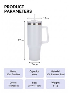 Vaso Térmico de Acero Inoxidable de Doble Pared con Aislamiento al Vacío, 40 oz, Libre de BPA, con Asa y Pajita, Personalizable con Logotipo - Product Image 2