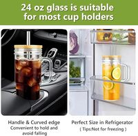 Grand verre en verre Mason de 24 oz avec poignée, couvercle en bambou, paille en acier inoxydable et brosse de nettoyage, étanche pour les voyages