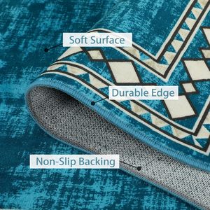 Vente chaude 5x7 moderne minimaliste bordure Table ferme sarcelle couverture de sol lavable en Machine antidérapant Accent tapis résistant aux taches - Product Image 4