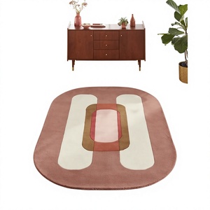 Modern Abstract Rectangle Area Rug Wool Tufted Latex Backing Non-Slip Living Room <b>Carpet</b> Medium Pile Washable Pink Beige Brown - Product Image 1