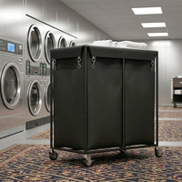 Chariot de tri des linge pliable avec roulettes pour salle de bain, en tissu