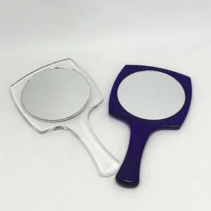 Заводская печать логотипа индивидуальное прозрачное акриловое пластиковое ручное зеркало Двухстороннее круглое 2X увеличенное настольное ручное зеркало