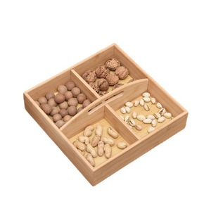 Caja de bambú para frutos secos con asa y compartimentos, rectangular, hecha a mano, para almacenamiento de bocadillos y dulces - Product Image 5