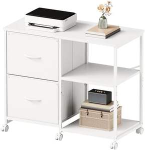 Armoire à dossiers latérale en tissu à 2 tiroirs avec roulettes, support d'imprimante roulant avec étagère de rangement ouverte pour le bureau à domicile - Product Image 1
