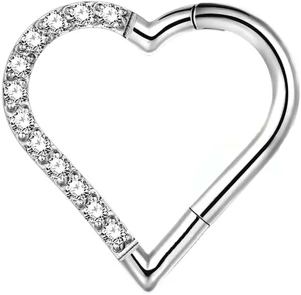 G23 Titanium Heart Cartilage Conch Tragus Helix Boucles d'oreilles Cubic Zirconia Hoop Hinged Segment Septum Ring Nez Rings