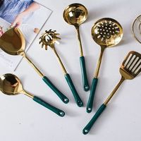 Ensemble d'Accessoires de Cuisine Écologiques en Acier Inoxydable avec Manche en Céramique, Comprenant Pelle, Fourchettes et Cuillères, pour la Maison et la Cuisine (Batterie de Cuisine)