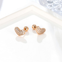 Pendientes de tuerca con cierre de rosca al por mayor de NYH Jewelry, aretes de moda para mujer con forma de corazón y circonita, chapados en oro.