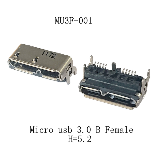 2PCS High Speed Micro USB 3.0 Connector Female Jack B Type H=5.2mm Tail Charging Socket