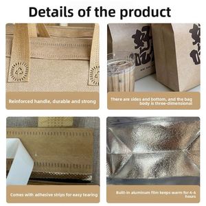 Bolsa Aislante de Papel Kraft Desechable con Forro de Papel de Aluminio, Bolsa para Llevar con Logotipo Personalizado, MOQ Pequeño, Catering - Product Image 3