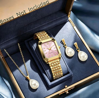 Ensemble de 4 montres élégantes rectangulaires pour femmes, cadran romain, montre-bracelet à quartz, ensemble de bijoux en perles (sans boîte)