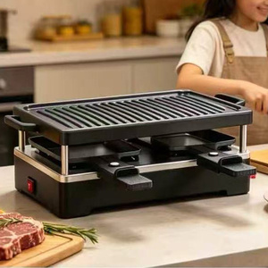Grill <span class=keywords><strong>Raclette</strong></span> Électrique <span class=keywords><strong>2</strong></span> <span class=keywords><strong>Personnes</strong></span> 450W Compact pour Table, Plaque Antiadhésive Amovible, Barbecue d'Intérieur Sans Fumée pour Fêtes à Domicile - Product Image 4