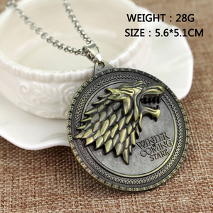 Collana ZRM Fashion Jewelry Vintage con ciondolo a forma di lupo della Casa Stark di Game of Thrones in lega di zinco con catena a maglie - Product Image 6