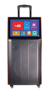 12 "-インチ多用途タッチスクリーンワイヤレス屋外トロリーBT木製スピーカーWIFI AndroidシステムビデオカラオケスピーカーMIC付き