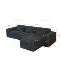Canapé modulaire en forme de L noir moderne, compressé sous vide, en velours côtelé, pour salon, livraison directe depuis les États-Unis, VOXHOME
