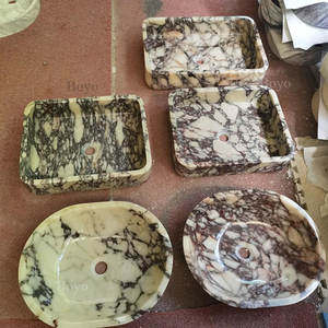 Lavabo de Baño de Piedra Natural Ecológica Moderna Personalizable, Calacatta Viola con Desagüe, Lavabos de Mármol para Hoteles de Lujo - Product Image 1