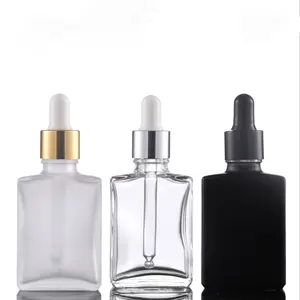 Free Sample Empty 30ml 50ml 100ml Square Clear Black Glass Bottle With Dropper 1 oz 2 oz 4 oz Dropper Essential Oil Bottle
