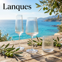 Ensemble de verrerie classique durable Lanques en verre cannelé avec bande dorée et rayures verticales, verres à vin optiques pour flûtes et verres à eau