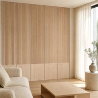 Panel Dinding Beralur MDF Kayu Ek Merah Kelas FAS Berkualitas Tinggi Tahan Kelembapan untuk Interior Ruang Tamu Kamar Tidur Langsung dari Pabrik