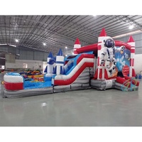 Château Gonflable Aquatique avec Toboggan, Maison de Rebond, Souffleur d'Air, Équipement de Jeu, Île de Jeux Combinée avec Toboggan - Meilleur Prix