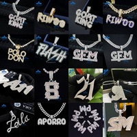 Pendentif de Luxe Diamant Moissanite VVS Iced Out Bijoux Hip-Hop Lettre Initiale Argent 925 Personnalisé