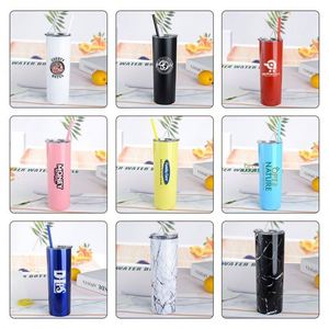 Custom Logo 20oz Stainless Steel Tumbler Double Wall Straight Sublimation Blank Coffee <b>Mug</b> Skinny Tumbler with Straw and <b>Lid</b> - Product Image 4