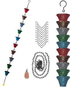 Customized Color Iron Decorative Hanging Rain Chain With Large Cups Multicolor Rain Chain For Gutters