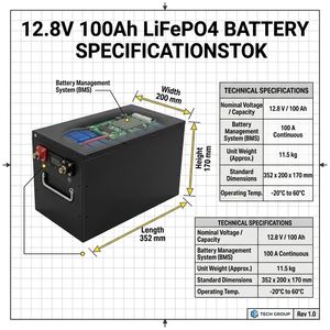 Batterie LiFePO4 12V 100Ah pour stockage d'énergie photovoltaïque, applicable en Afrique, 6000+ cycles profonds, protection BMS intelligente, rechargeable - Product Image 1
