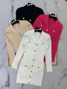 فستان محبوك جديد لعام <span class=keywords><strong>2026</strong></span> بأزرار ذهبية وياقة على شكل V وأكمام طويلة للربيع فستان نسائي محبوك - Product Image 6