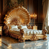 Lit en bois massif sculpté de luxe français, style baroque, pour chambre à coucher, villa, palais, lit lion sculpté à la main en bois doré