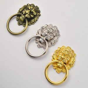 Chinese Style Lion Head Zinc Alloy <b>Drawer</b> Handle Ring Brushed Bronze <b>Silver</b> Gold Durable Furniture <b>Knob</b> - Product Image 1