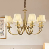 Lámpara de Techo Clásica Americana de Latón, Iluminación Decorativa Interior de Tela, Lámpara Colgante Moderna de Cobre para Sala de Estar y Dormitorio