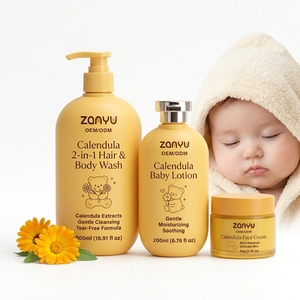 Set <span class=keywords><strong>Shampoo</strong></span> e Bagnoschiuma Vegano per Neonati a Marchio Privato, Lozione per Bambini Senza Solfati con Calendula e Vitamina E, Cura Idratante per Neonati - Product Image 1