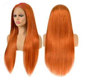 Human hair headgear ginger orange straight wig European and American #350 natural human hair wig