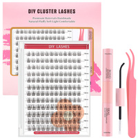 Extensions de cils DIY en gros, cils naturels 30D 40D 50D, cils en grappes, logo personnalisé, bande de scellage, kit de cils en grappes, fournisseur