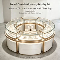 Vitrine de présentation de bijoux ronde à deux niveaux, rotative, en verre, avec tiroir de rangement