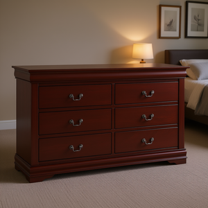 Cómoda Louis Philip de Seis Cajones con Acabado en Cerezo, Madera Sólida, Diseño Contemporáneo, Almacenamiento para Dormitorio - Product Image 2