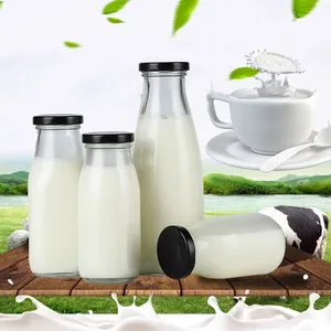 200ml 250ml 500ml 1000ml trasparente bottiglia di vetro di latte fresco vuoto per il succo di latte