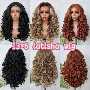 Parrucche Afro Ricci Sintetiche HD Lace Front Latisha con Frangia, Pre-Piumate, con Cappuccio Sottile 13x6, 180% di Densità, per Donna - Product Image 1