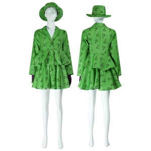 Robe Courte de Cosplay Riddler pour <span class=keywords><strong>Femme</strong></span>, Tenue Originale de Villain de Gotham Edward Nygma pour Halloween, Vêtement de Jeu de Rôle, Meilleure Vente - Product Image 1