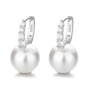 Fine Jewelry Silver 925 Earring Women Real 925 Sterling Silver Charms Pearl Drop Zircon Silver Hoop Huggie Earrings Jewelry