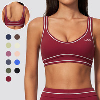 Sujetador deportivo extrasuave con acabado cepillado, ribete en contraste, cuello en U, sin espalda, acolchado, para yoga y gimnasio, para mujer