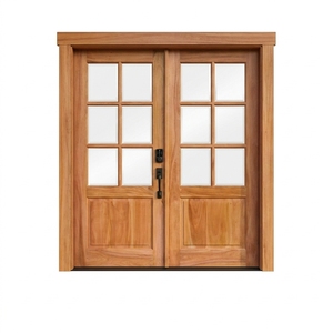Cette porte double de style américain présente un design à six panneaux de verre, des panneaux de verre élégants et une serrure intelligente. - Product Image 1